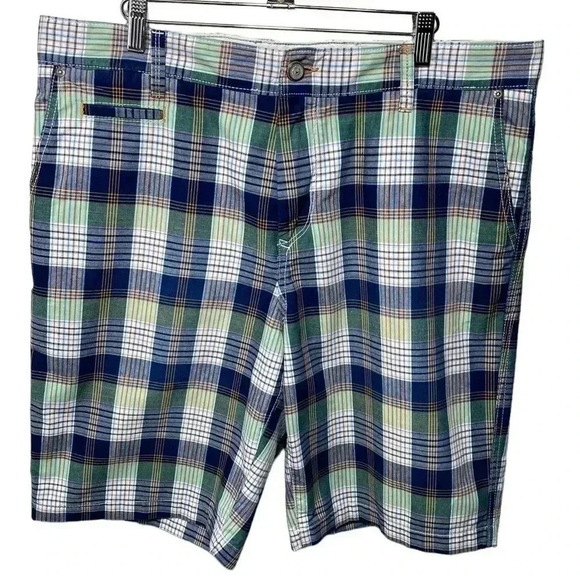 Tommy Bahama Mens 36 Blue Plaid Flat Front‎ Island Beach Chino Shorts EUC - Picture 1 of 15